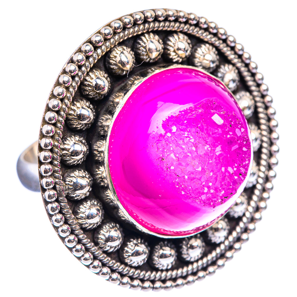 Large Pink Agate Druzy Ring Size 7 (925 Sterling Silver) R142907