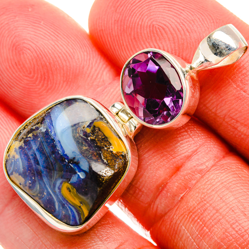 Boulder Opal, Amethyst Pendant 1 3/4" (925 Sterling Silver) PD37980