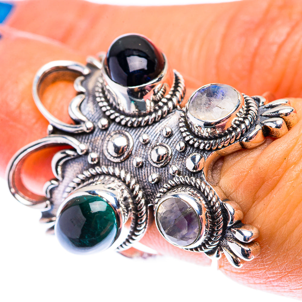 Large Green Onyx, Rainbow Moonstone Ring Size 6.25 (925 Sterling Silver) RING140243