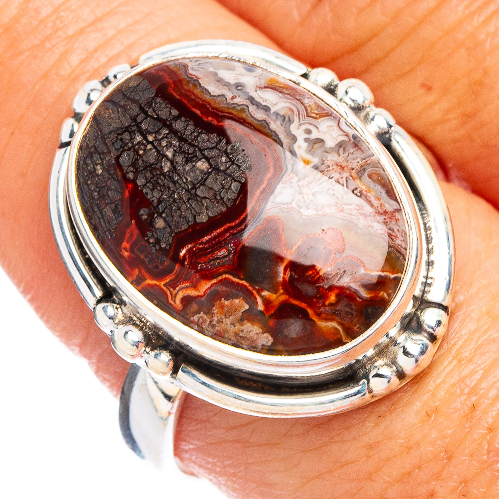 Crazy Lace Agate Ring Size 8.75 (.925 Sterling Silver)