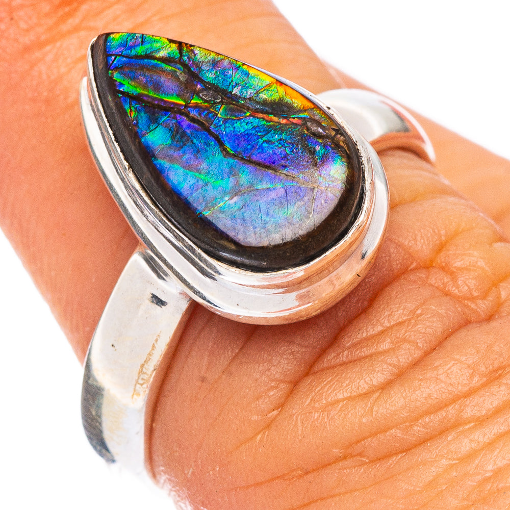 Rare Ammolite Ring Size 6.5 (925 Sterling Silver) R7885