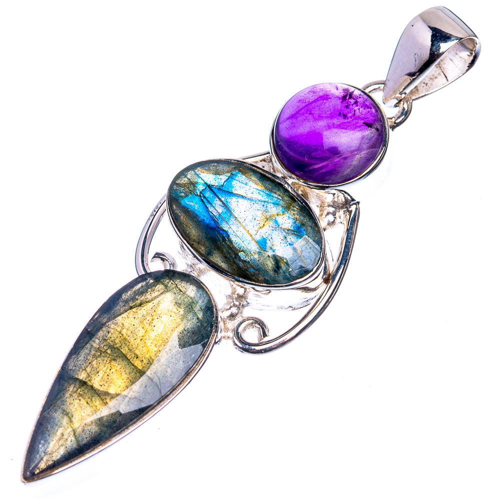 Labradorite, Amethyst 925 Sterling Silver Pendant 2 3/8"