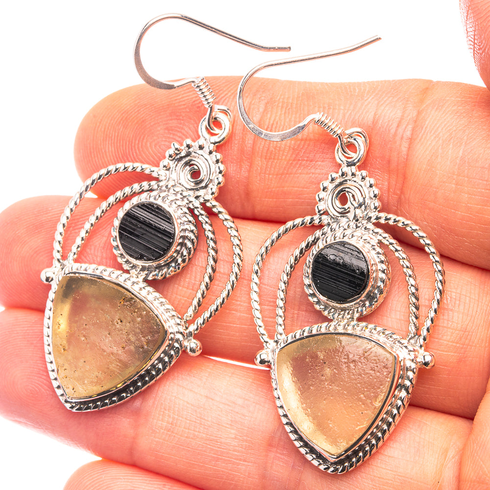 Signature Rough Libyan Desert Glass, Tektite Earrings 2" (925 Sterling Silver) E432323