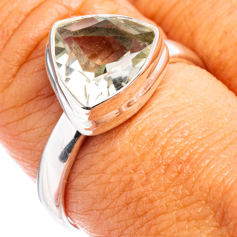 Faceted Green Amethyst Ring Size 9 (.925 Sterling Silver)
