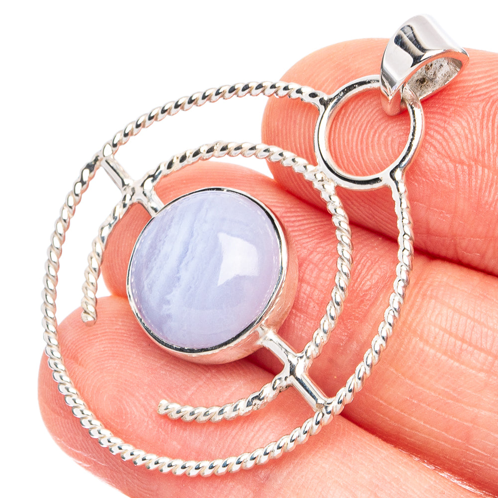 Premium Blue Lace Agate Pendant 1 1/2" (925 Sterling Silver) P45066