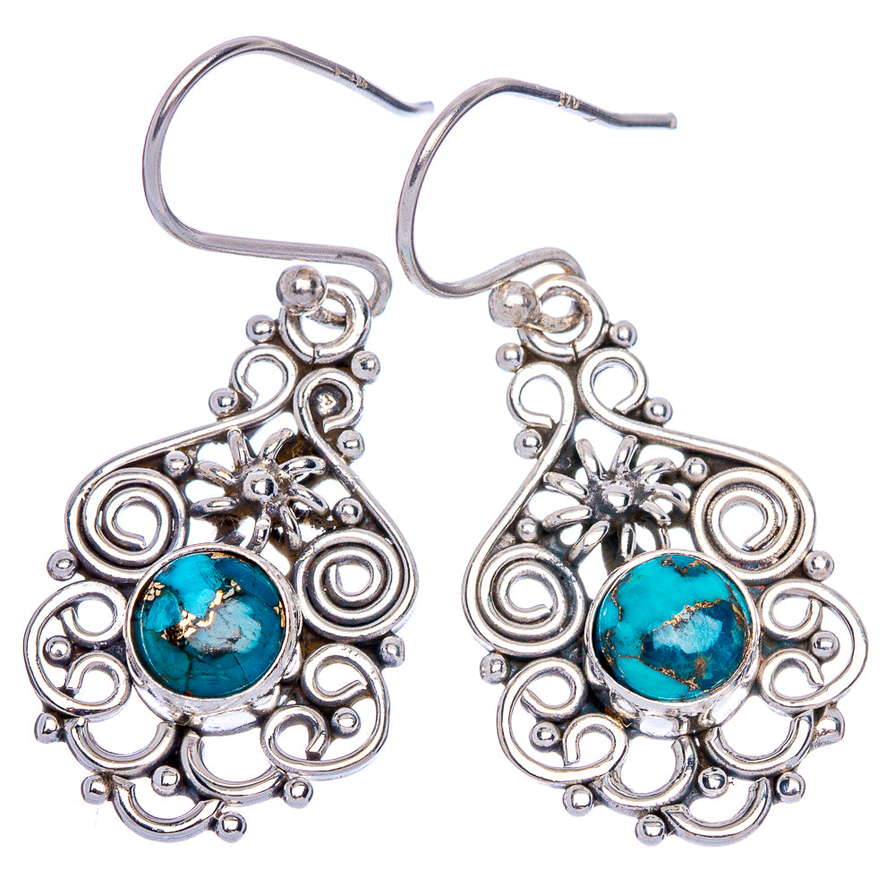 Blue Copper Composite Turquoise Earrings 1 3/8" (925 Sterling Silver) E433237