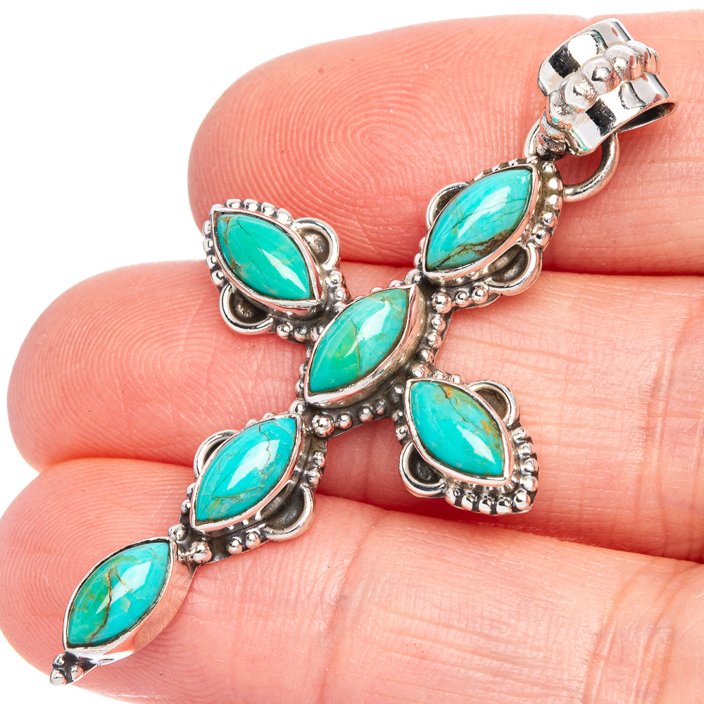 Blue Copper Composite Turquoise Cross Pendant 2 1/8" (925 Sterling Silver) P40341