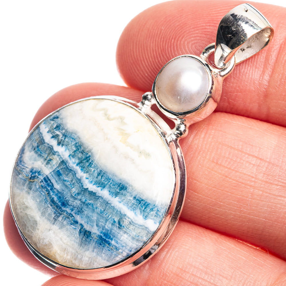 Blue Scheelite, Cultured Pearl Pendant 1 3/4" (925 Sterling Silver) P39052