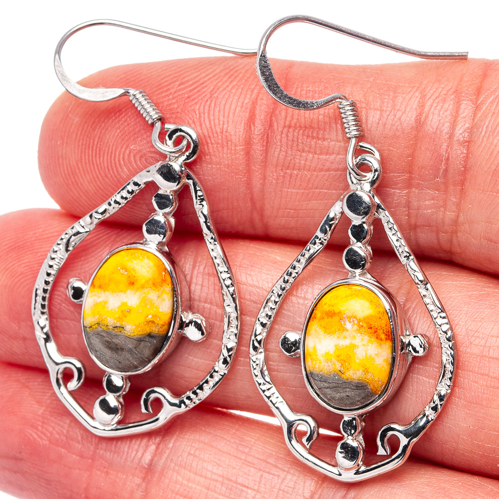 Premium Bumblebee Jasper Earrings 1 5/8" (.925 Sterling Silver)