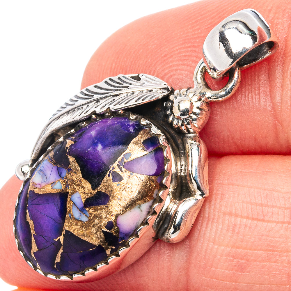 Purple Dahlia Mohave Turquoise Pendant 1 1/4" (.925 Sterling Silver)