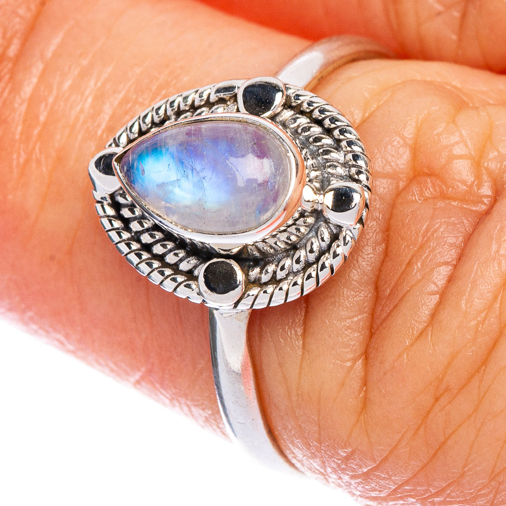 Rainbow Moonstone Dainty Ring Size 6.5 (925 Sterling Silver) R147148