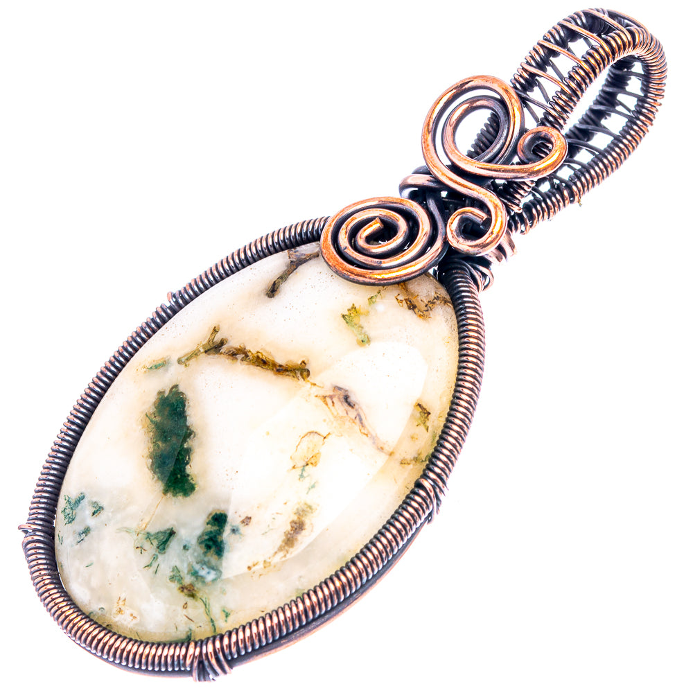 Green Moss Agate Wire Wrap Pendant 2 1/2" (Oxidized Copper)