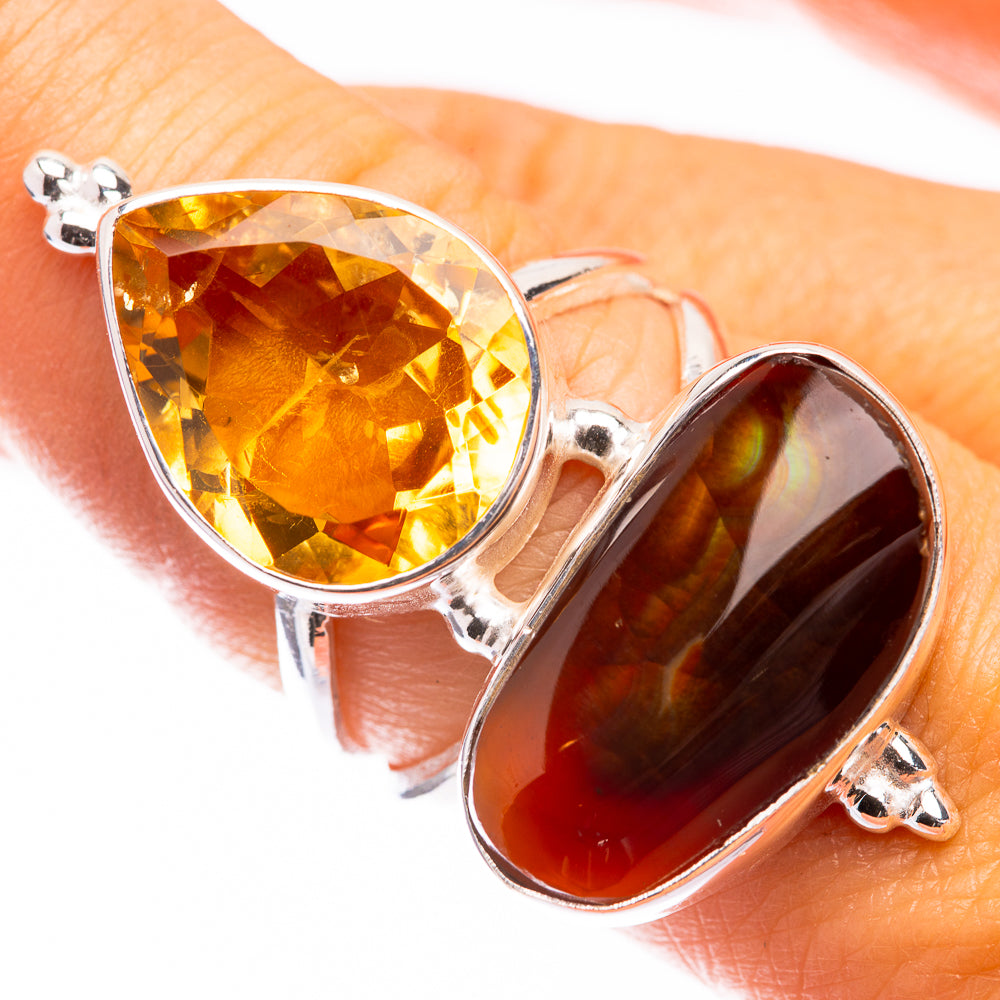Large Mexican Fire Agate, Citrine Ring Size 7 (925 Sterling Silver) R141434