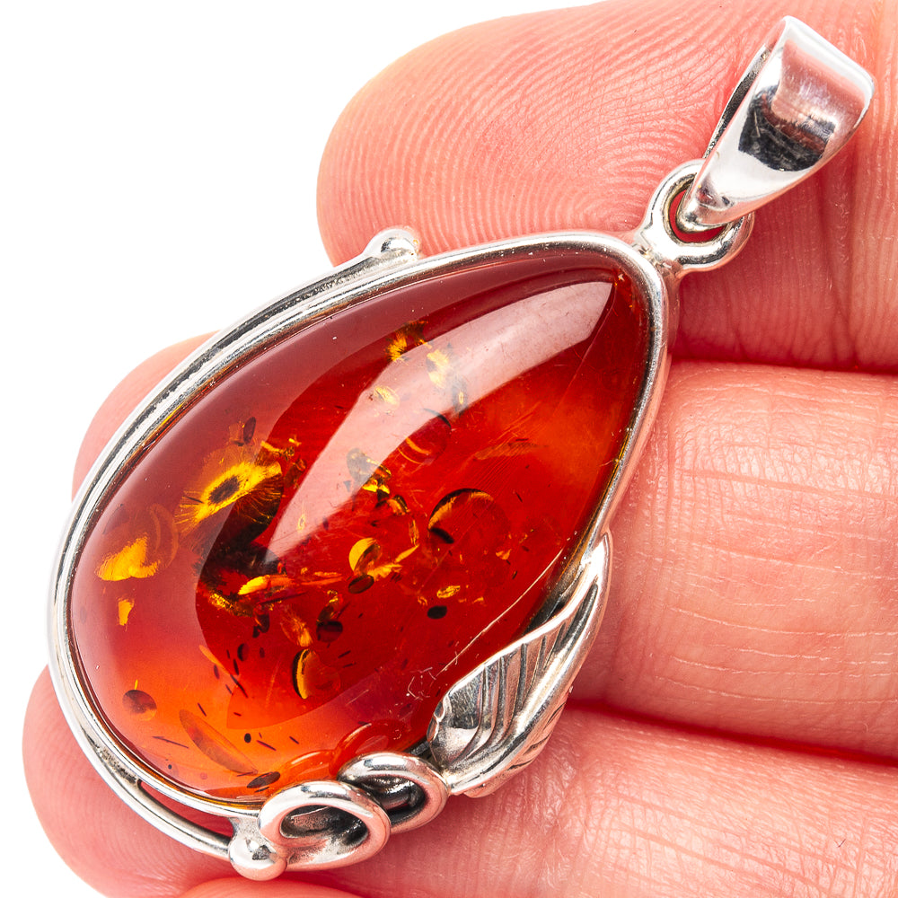 Baltic Amber Leaf Pendant 1 3/4" (.925 Sterling Silver)