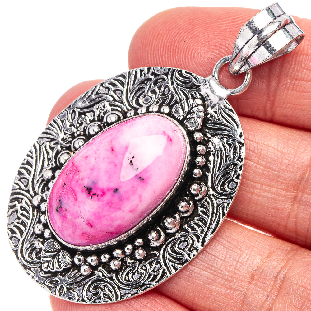 Pink Dendritic Opal Pendant 2 1/8" (German Silver)