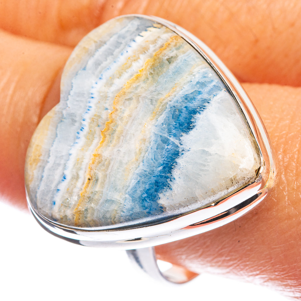 Large Blue Scheelite 925 Sterling Silver Ring Size 10