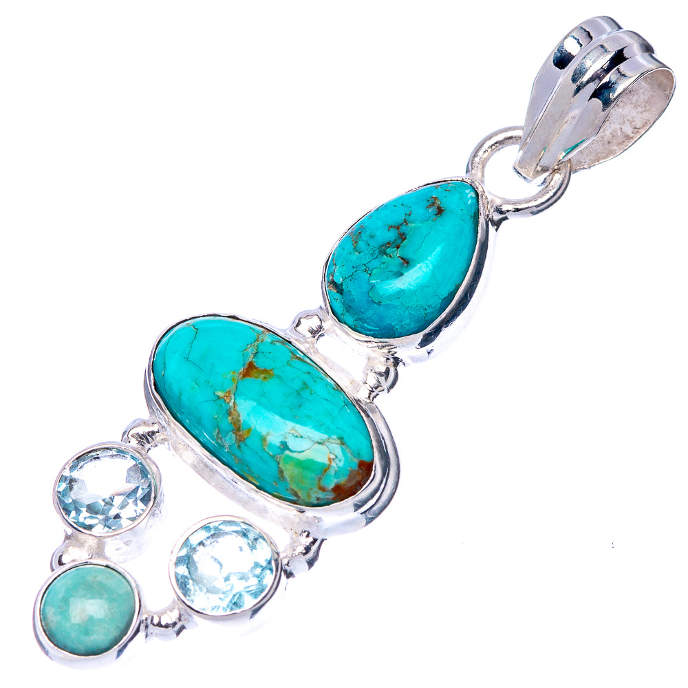 Rare Kingman Turquoise, Blue Topaz, Larimar Pendant 1 3/4" (925 Sterling Silver) P41101