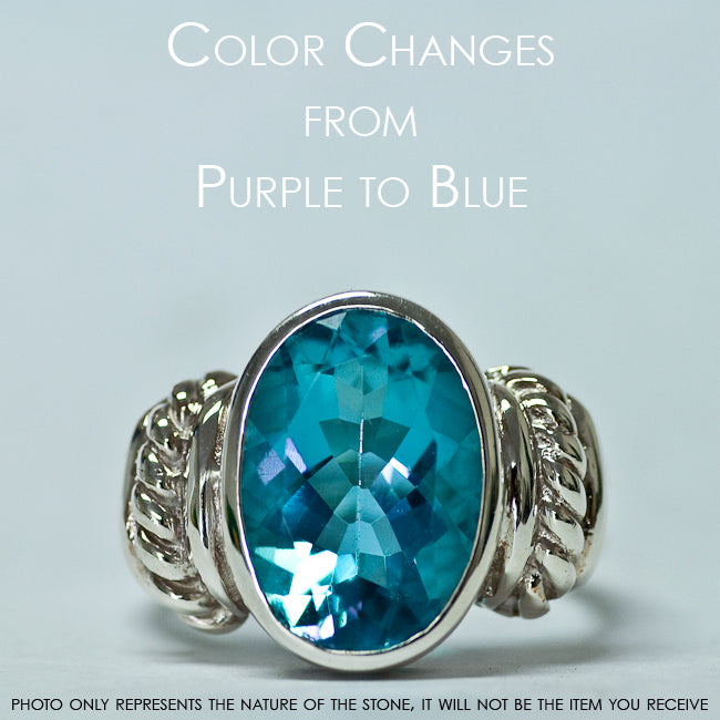 Lab Created Faceted Alexandrite Ring Size 6.75 (.925 Sterling Silver)
