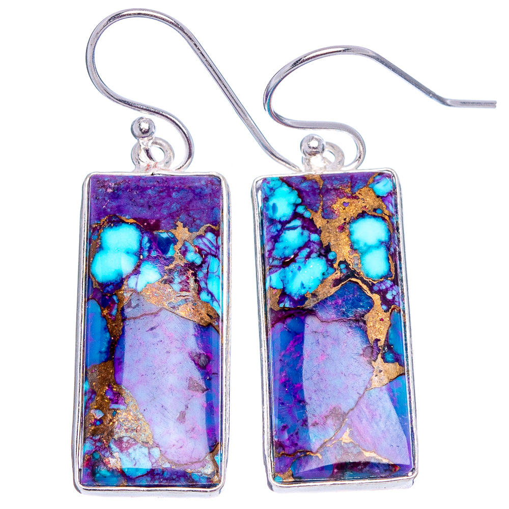 Purple Copper Turquoise Earrings 1 5/8" (.925 Sterling Silver)