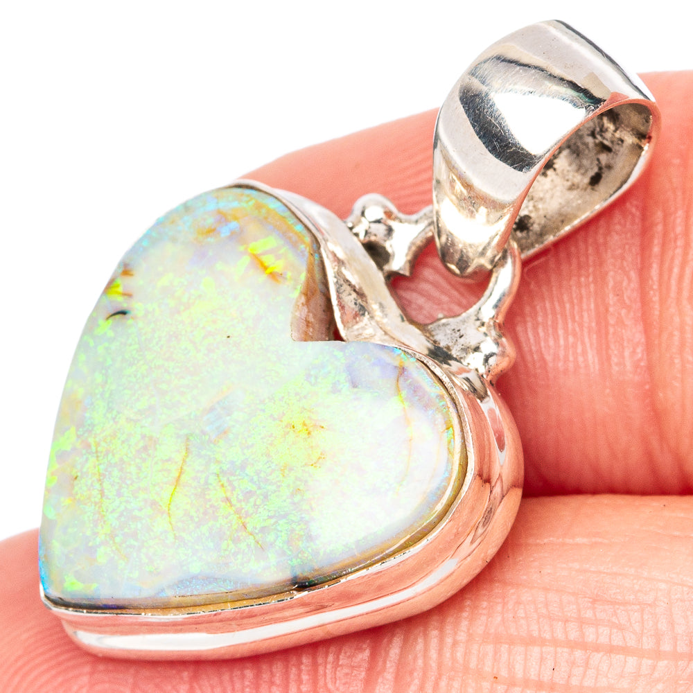 Rare Sterling Opal Heart Pendant 1 1/8" (925 Sterling Silver) P42901