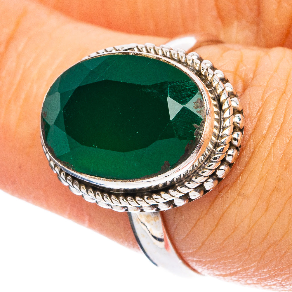 Green Onyx Ring Size 7.5 (925 Sterling Silver) R8313