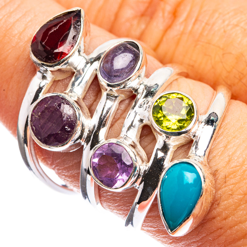 Large Garnet, Ruby, Tanzanite, Amethyst, Peridot, Sleeping Beauty Turquoise Ring Size 8 (925 Sterling Silver) R143189