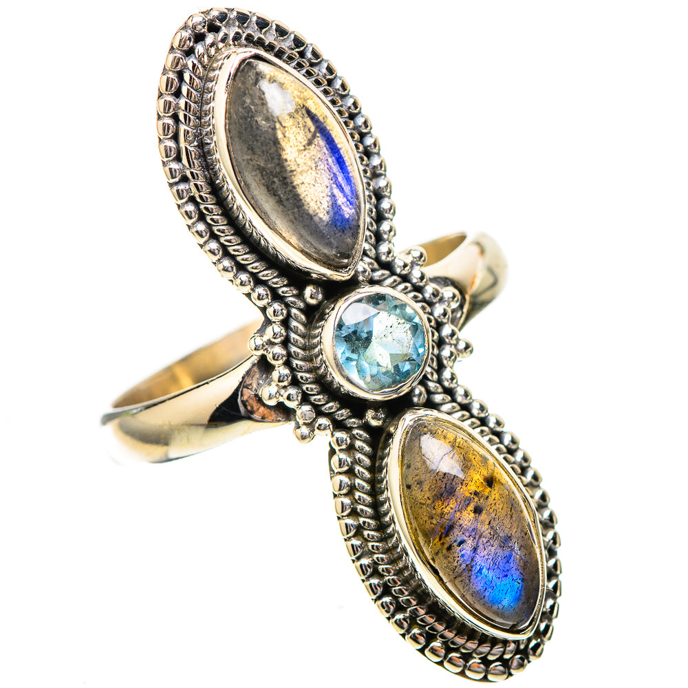 Large Labradorite, Blue Topaz Ring Size 10.75 (925 Sterling Silver) RING137953