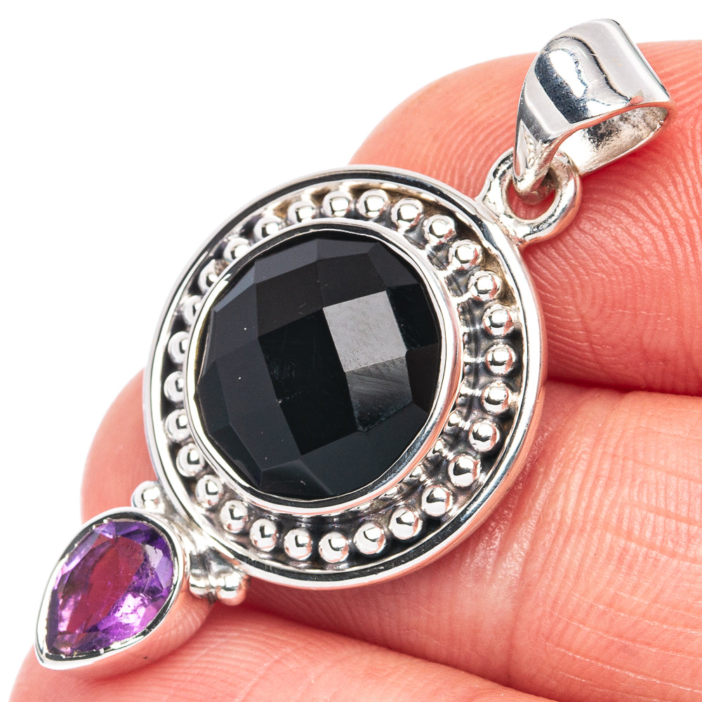 Premium Black Onyx, Amethyst Pendant 1 3/8" (925 Sterling Silver) P44680