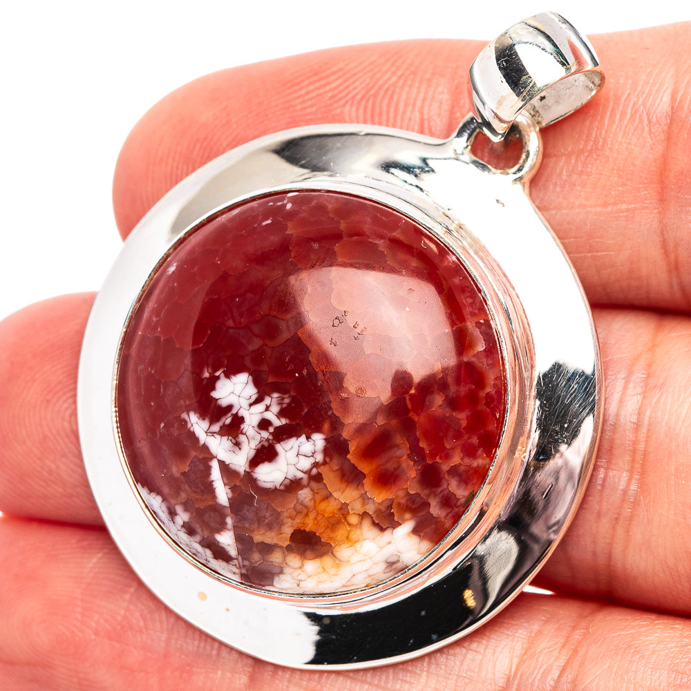 Premium Fire Crab Agate Pendant 1 5/8" (.925 Sterling Silver)