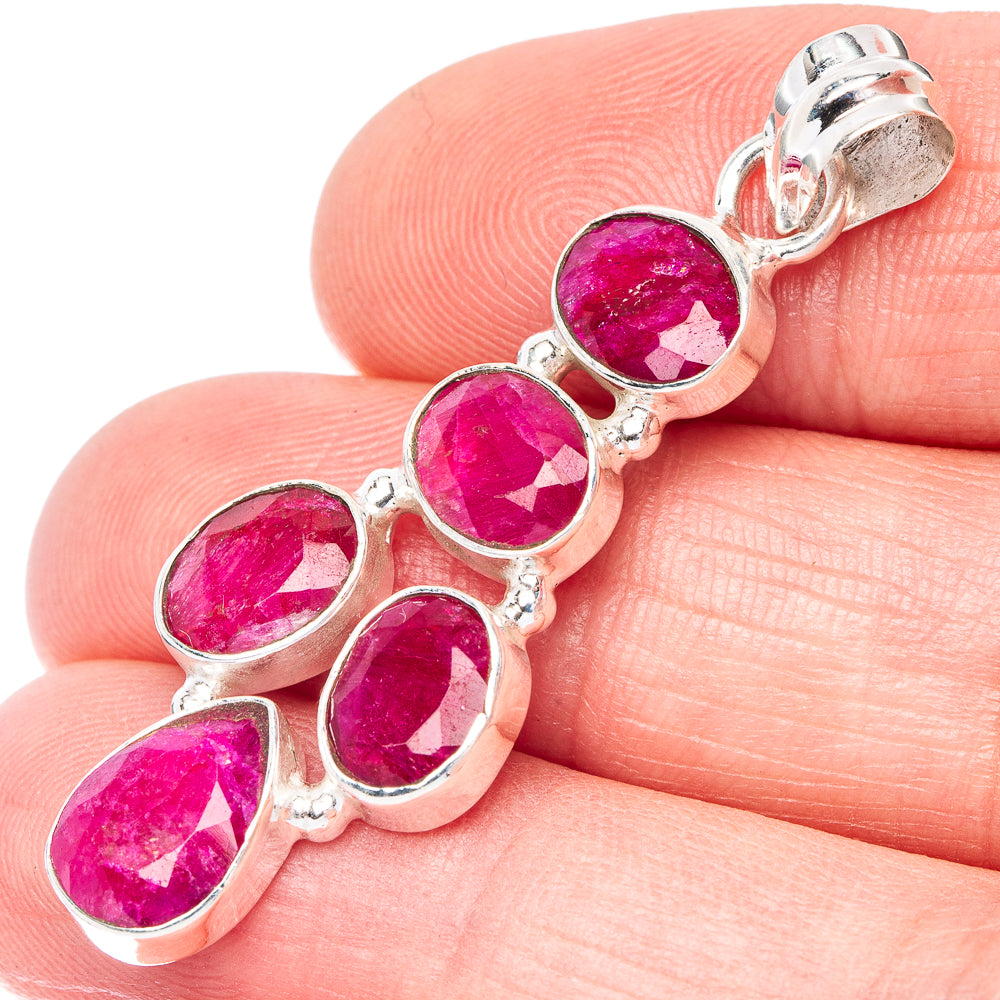 Glass Filled Ruby Pendant 1 3/4" (925 Sterling Silver) P40995