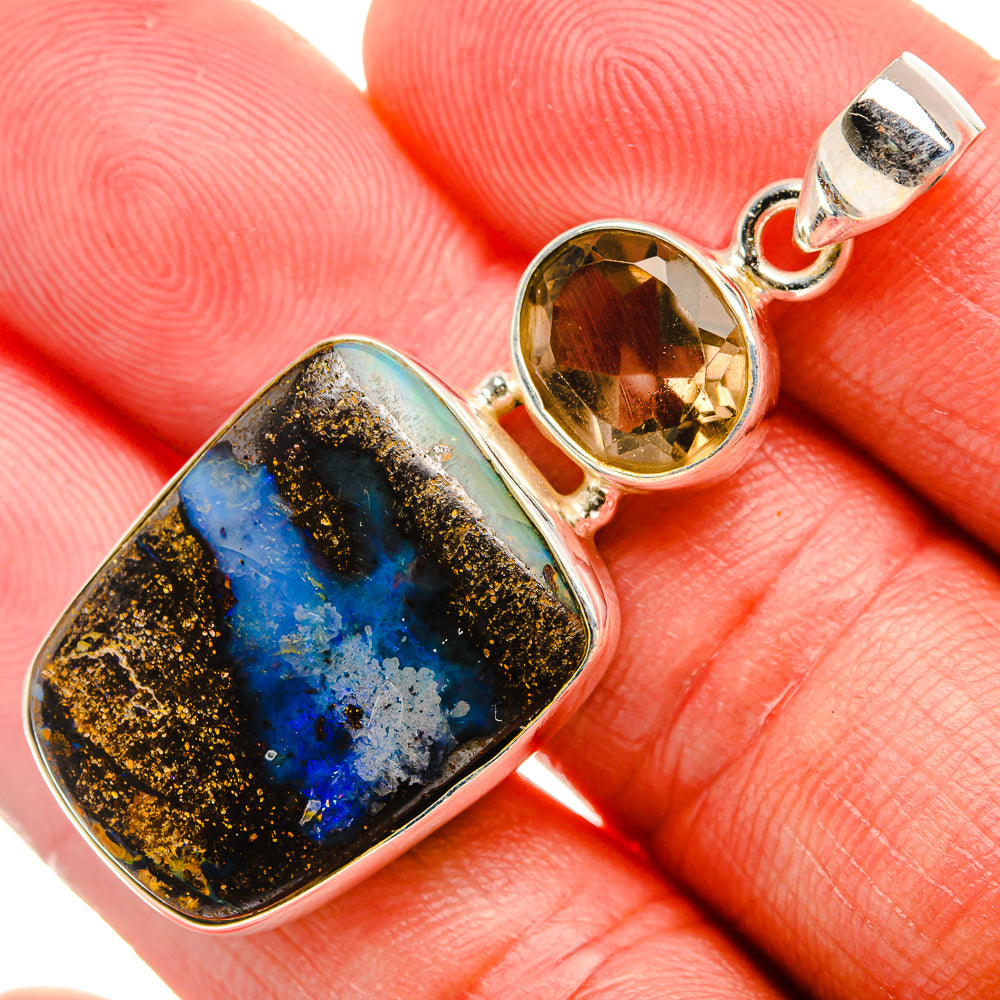Boulder Opal, Smoky Quartz Pendant 1 7/8" (925 Sterling Silver) PD37973
