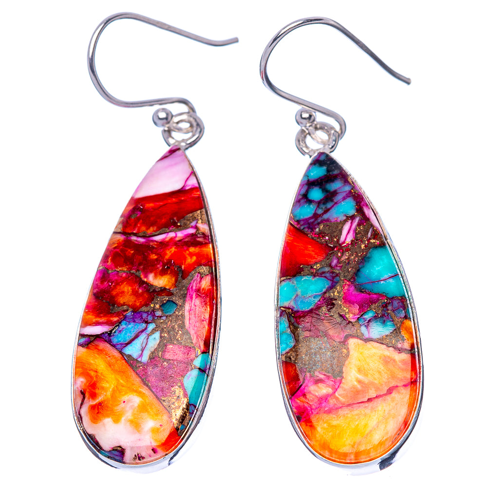 Kingman Pink Dahlia Turquoise Earrings 1 7/8" (925 Sterling Silver) E1678