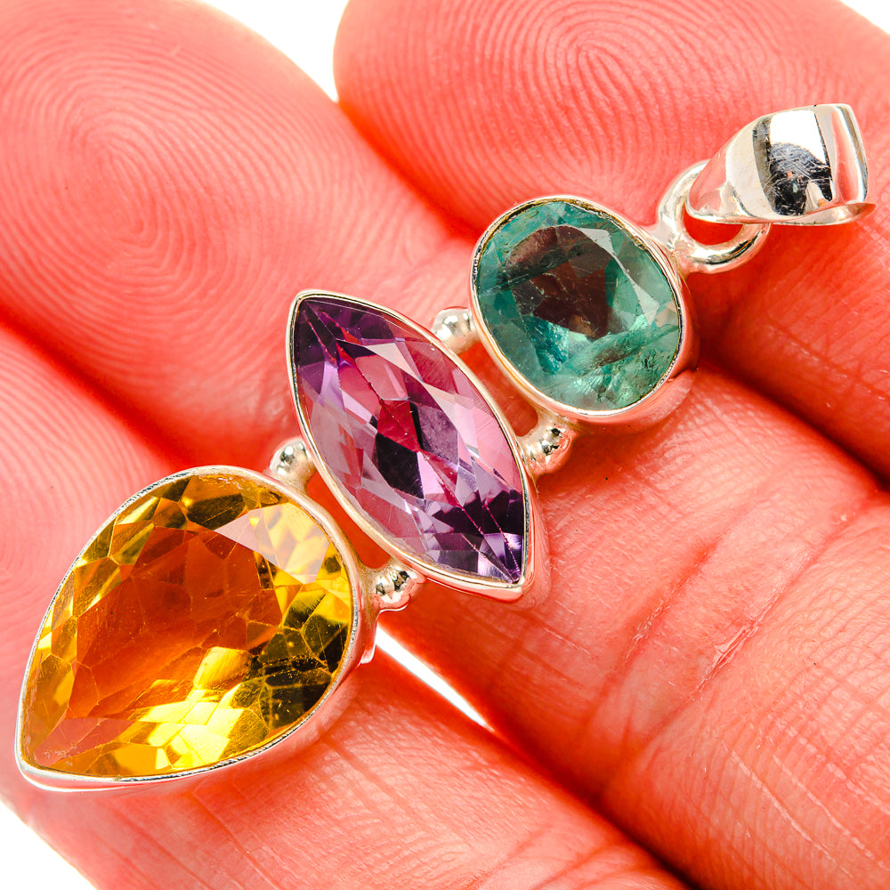 Faceted Citrine, Amethyst, Apatite Pendant 1 7/8" (925 Sterling Silver) PD38162