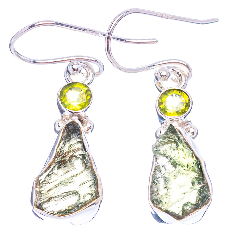 Rare Moldavite Earrings 1 3/8" (.925 Sterling Silver)