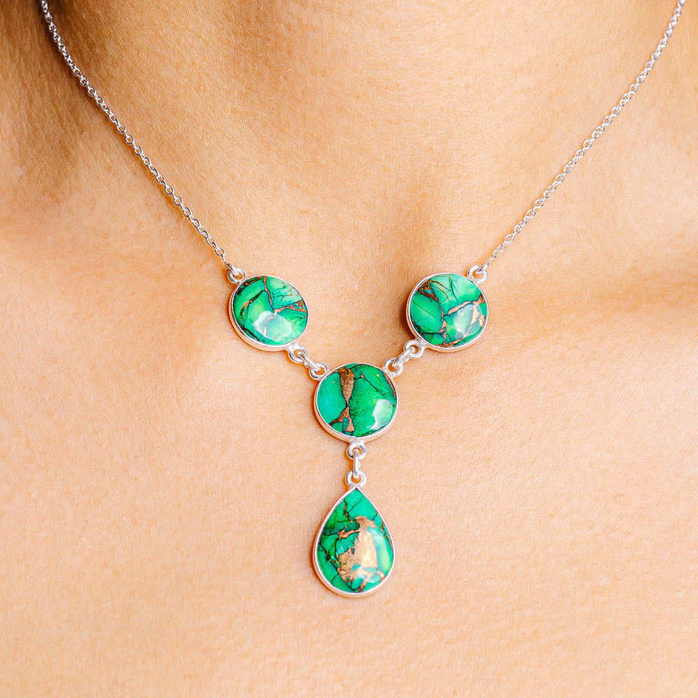 Green Dahlia Mohave Turquoise Necklace 17 to 18" (.925 Sterling Silver)
