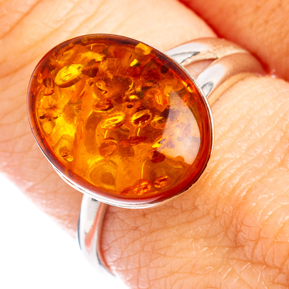 Baltic Amber Ring Size 8 Adjustable (.925 Sterling Silver)