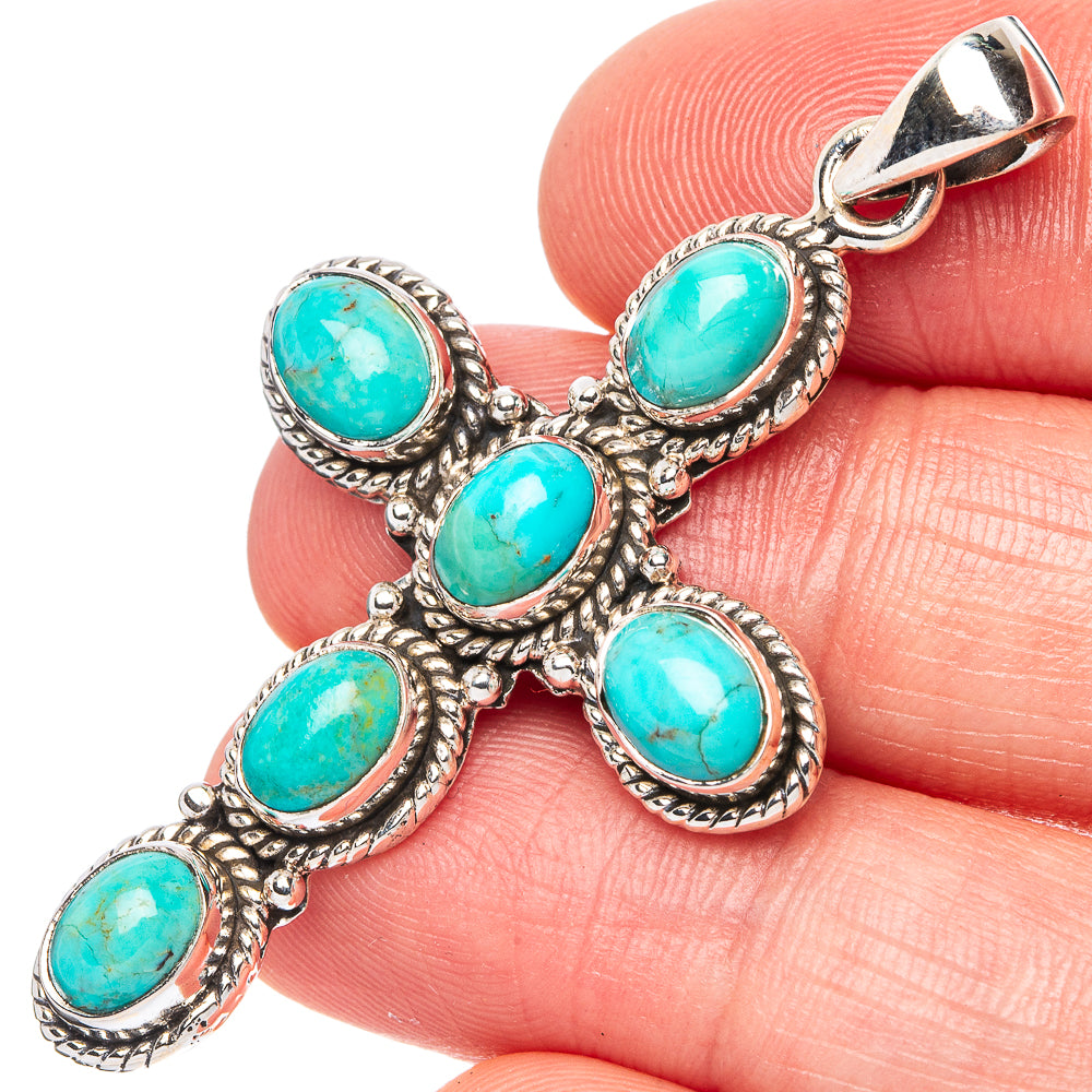 Arizona Turquoise Cross Pendant 2" (925 Sterling Silver) P43073