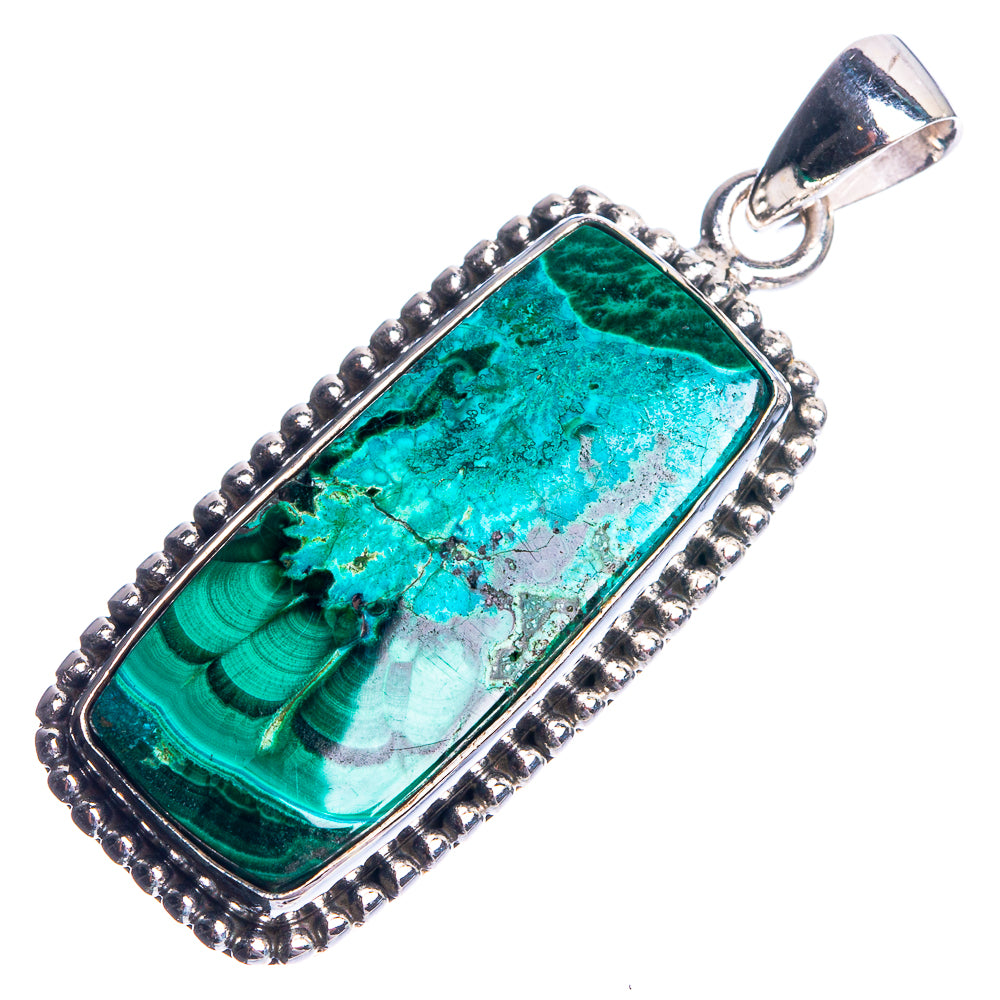 Malachite In Chrysocolla 925 Sterling Silver Pendant 1 5/8"