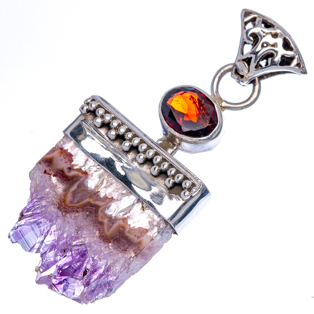 Amethyst Stalactite, Garnet Pendant 1 7/8" (925 Sterling Silver) P40079