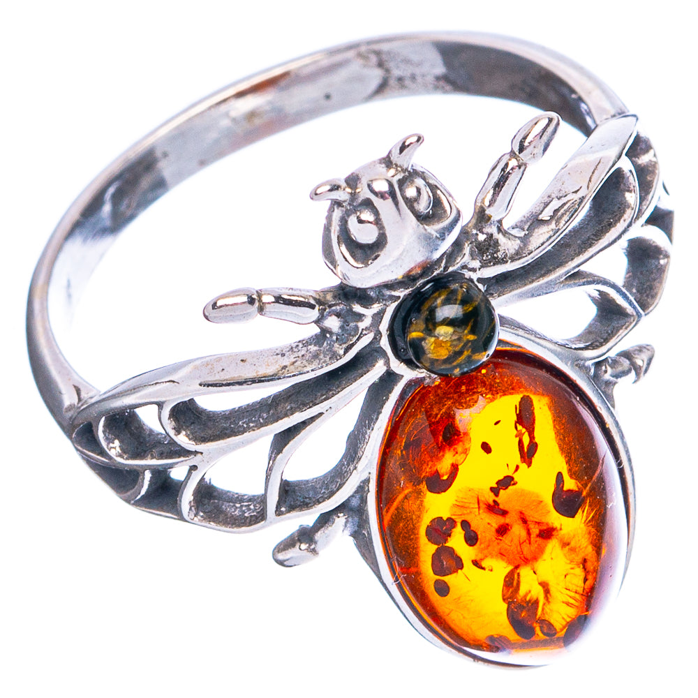 Baltic Amber Honey Bee Ring Size 8 (.925 Sterling Silver)