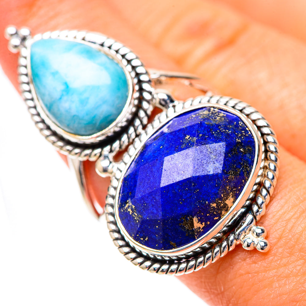 Large Lapis Lazuli, Larimar 925 Sterling Silver Ring Size 8.25 (925 Sterling Silver) RING139675