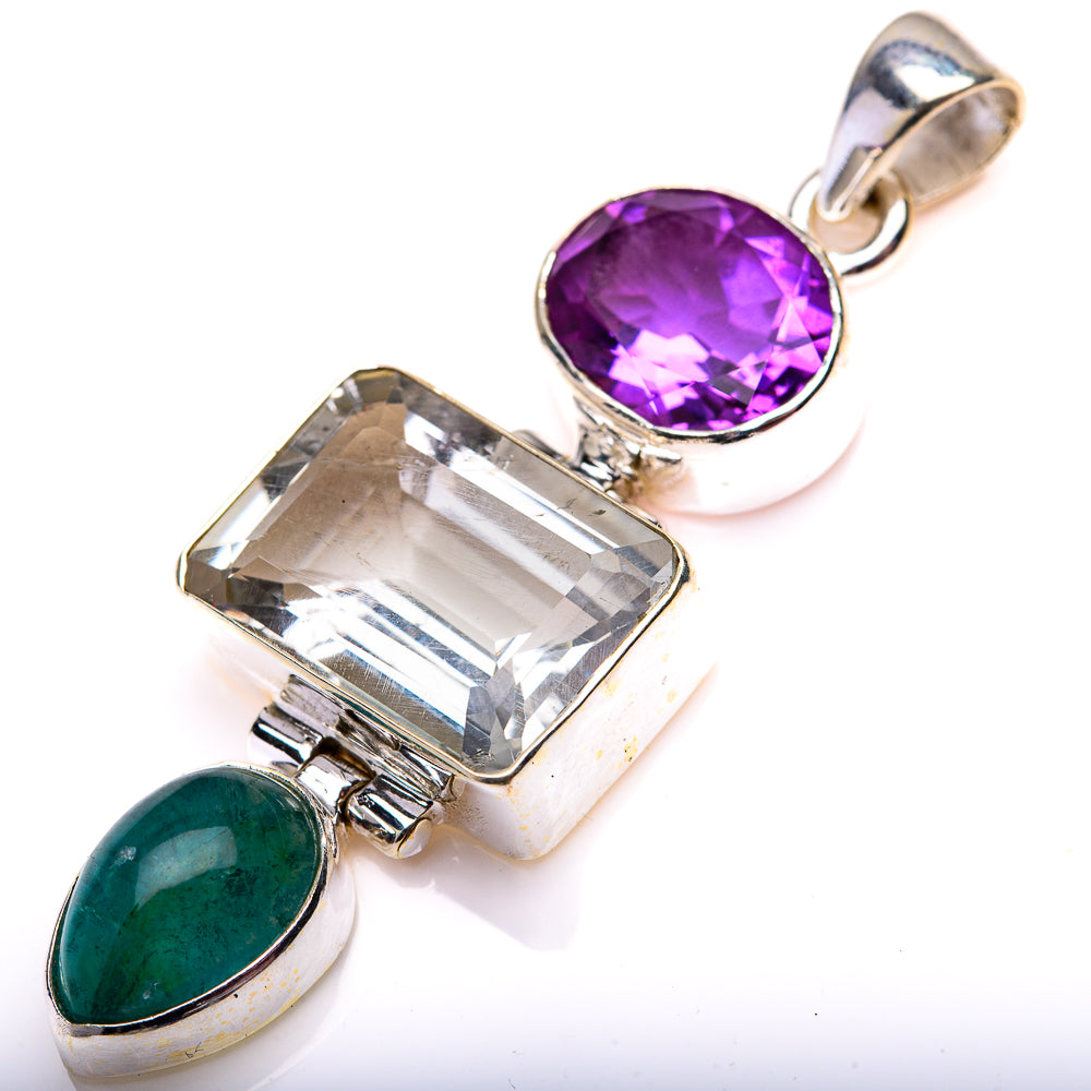 White Quartz, Amethyst, Blue Fluorite Pendant 2 1/8" (925 Sterling Silver) PD38576