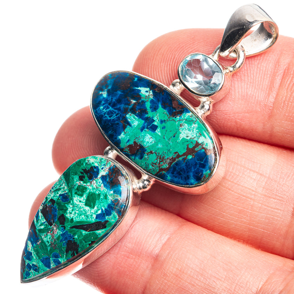 Azurite, Blue Topaz Pendant 2 1/8" (925 Sterling Silver) P39056