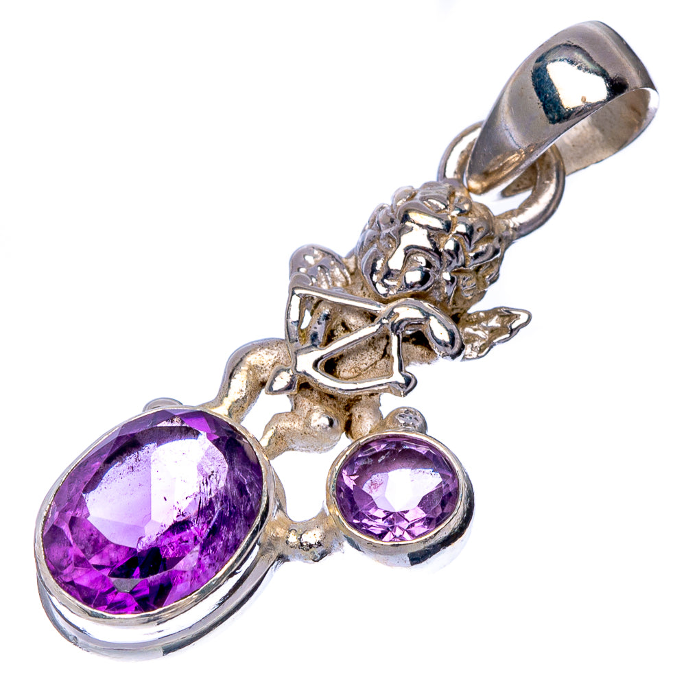 Faceted Amethyst Angel Pendant 1 3/8" (925 Sterling Silver) P41007