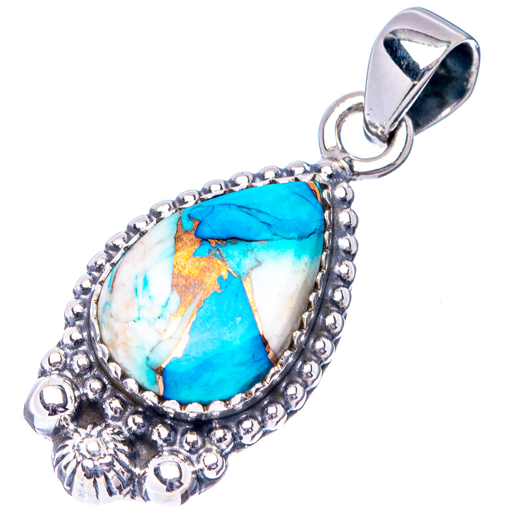 Ice Blue Dahlia Mohave Turquoise Pendant 1 3/8" (.925 Sterling Silver)