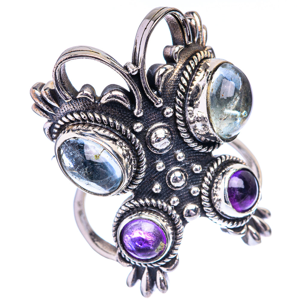 Large Natural Aquamarine, Amethyst Ring Size 6.25 (925 Sterling Silver) R142761