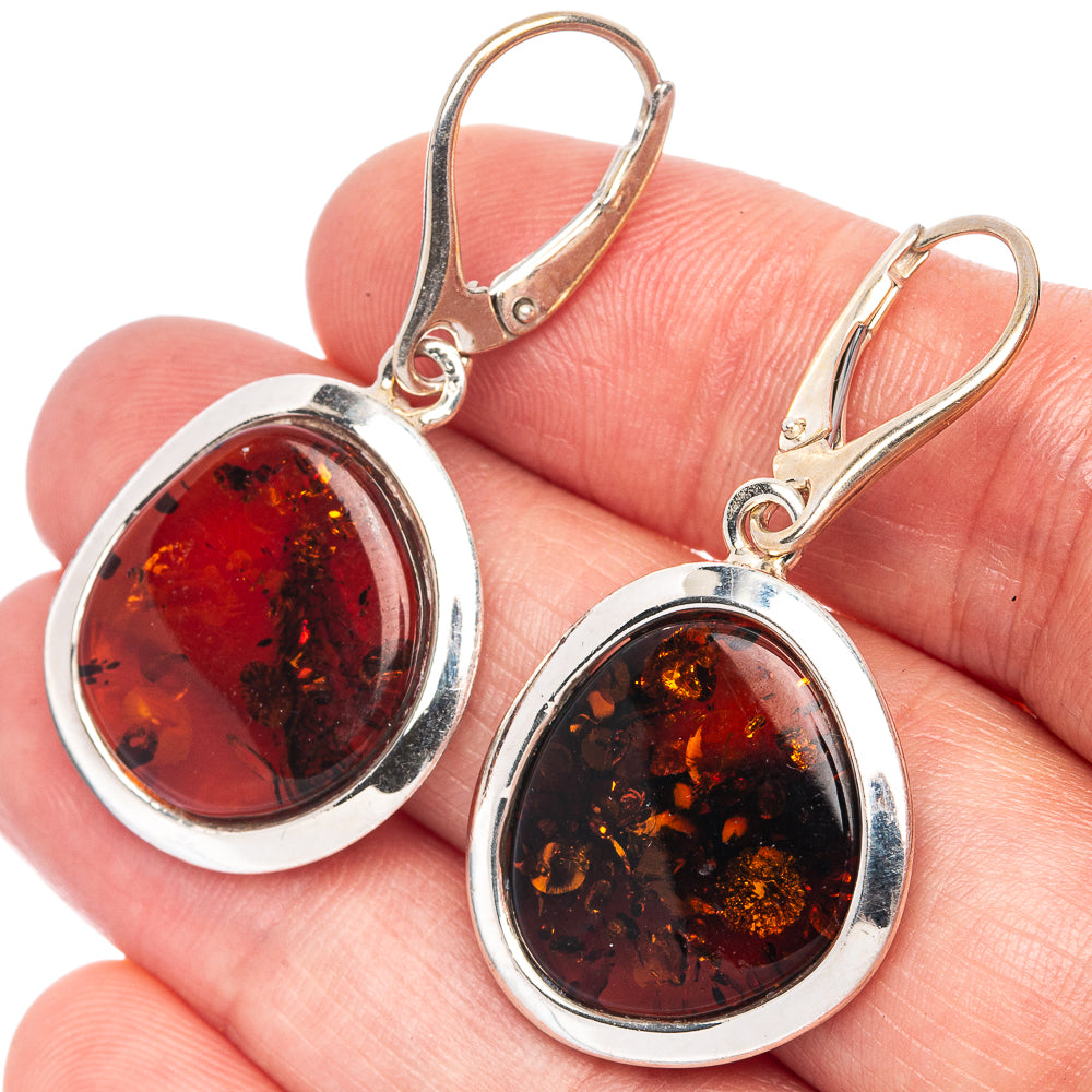 Baltic Amber Earrings 1 5/8" (925 Sterling Silver) E1093