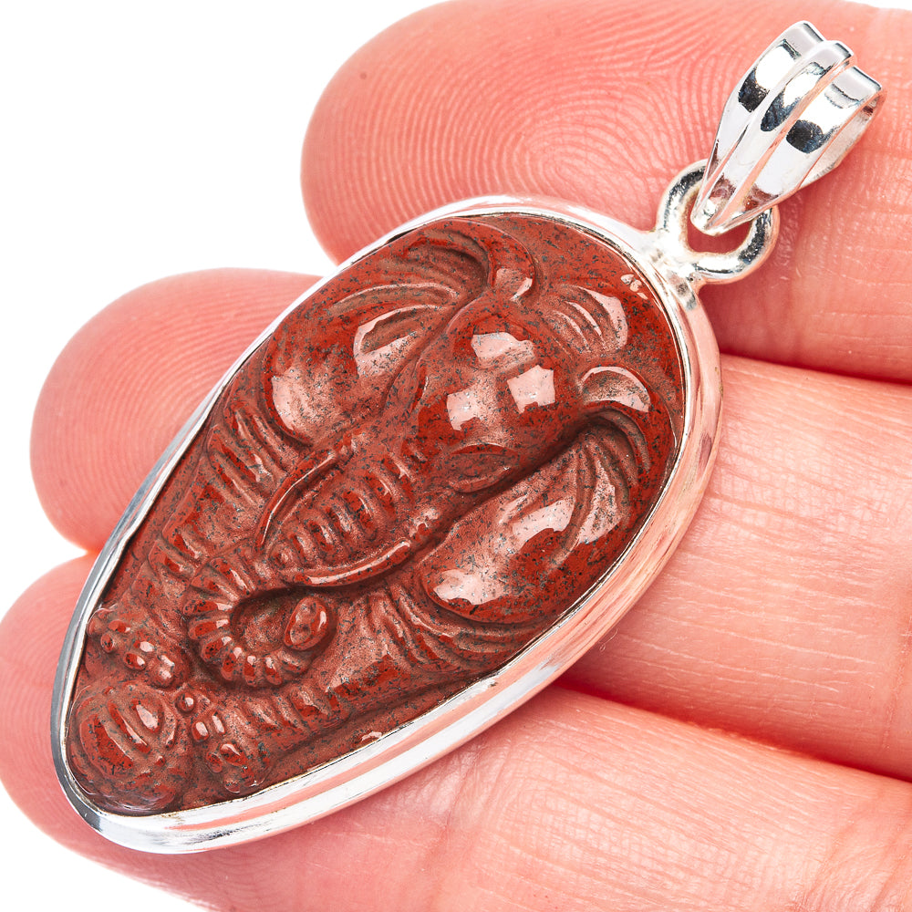 Mahogany Obsidian Elephant Pendant 1 3/4" (925 Sterling Silver) P40162