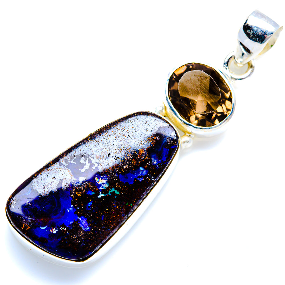 Boulder Opal, Smoky Quartz 925 Sterling Silver Pendant 2" (925 Sterling Silver) PD38294