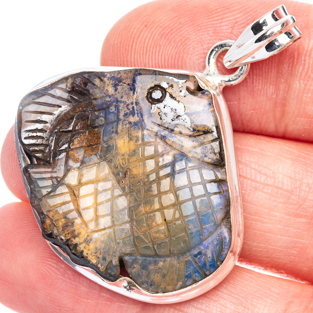 Boulder Opal Fish Pendant 1 1/2" (925 Sterling Silver) P40148
